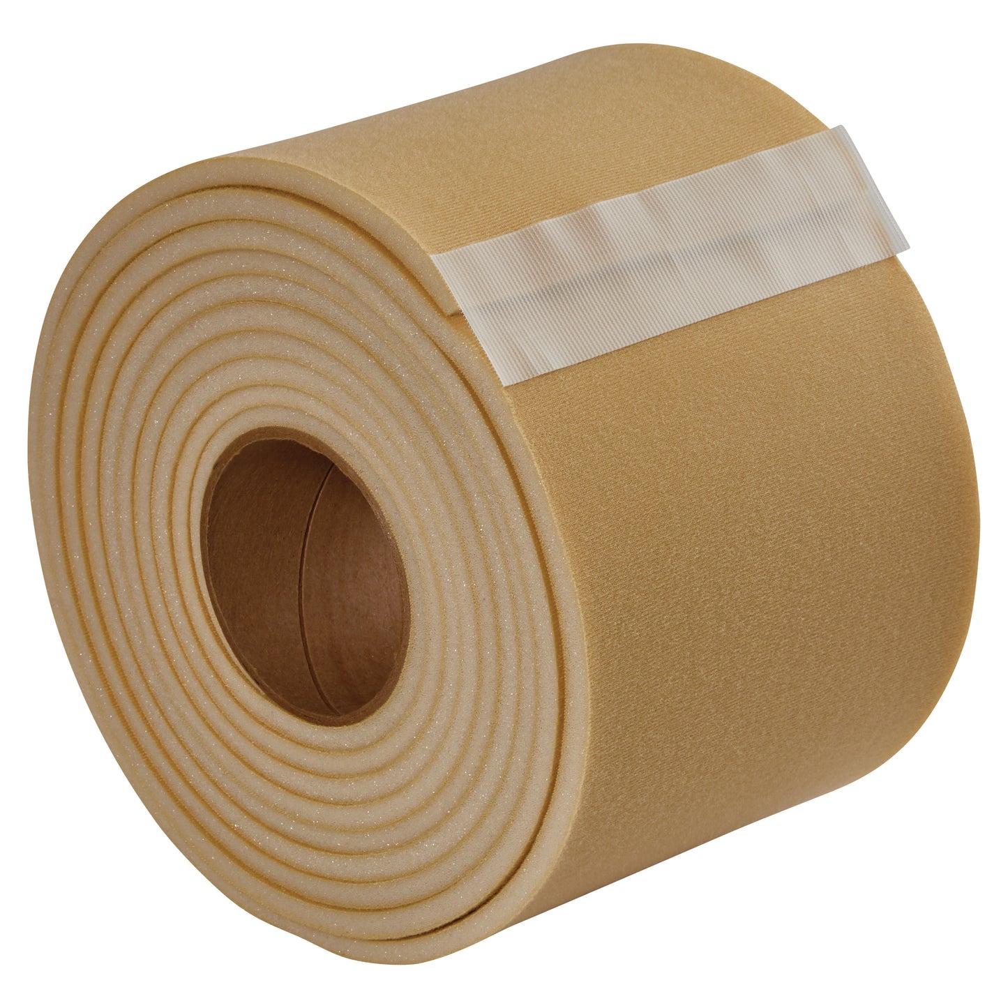 A rolled beige Velfoam #2 Padded Loop with a visible adhesive strip on top. The roll is thick and made of soft material.