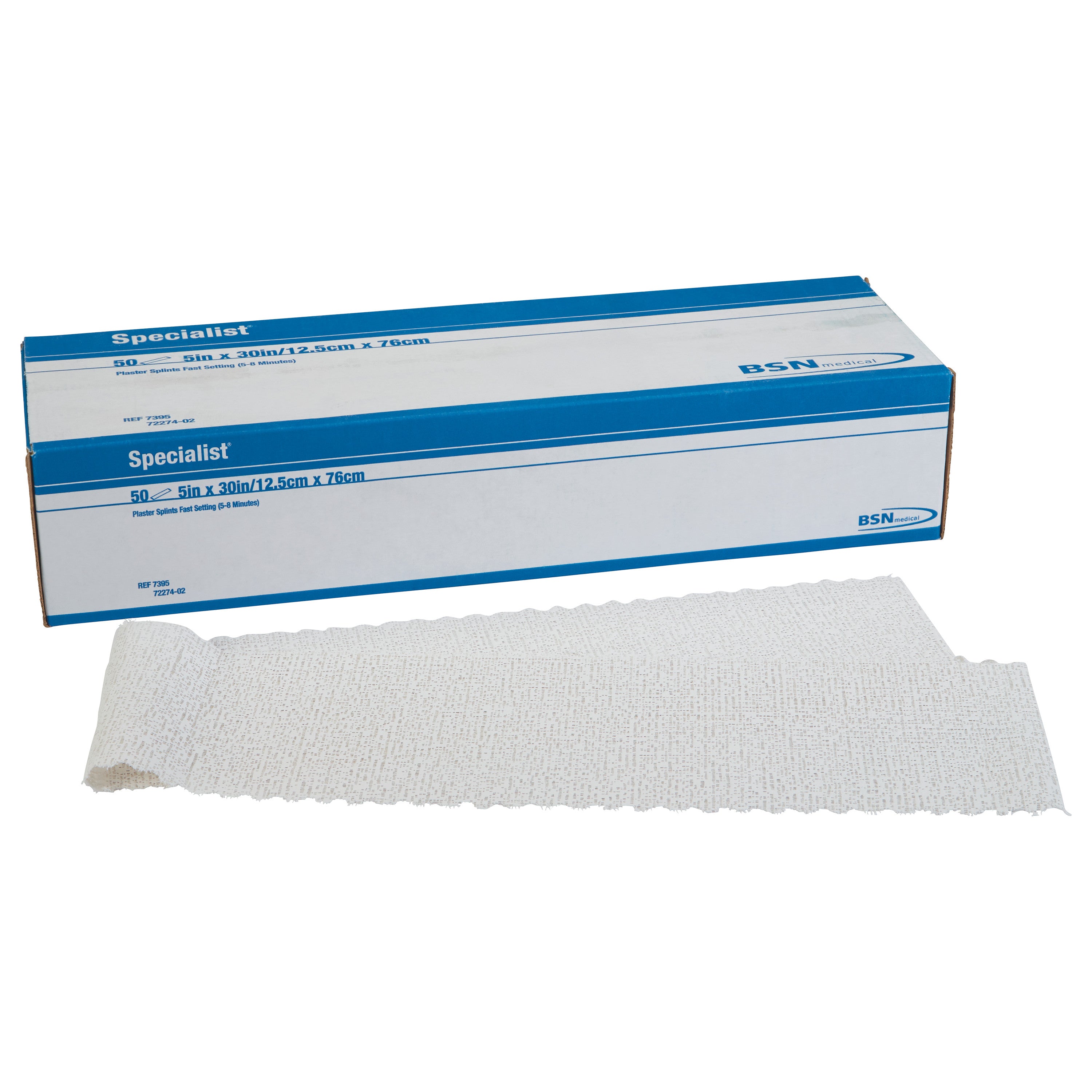 Delta-Cast Specialist Plaster of Paris Splint box and opened splint roll on a white background.