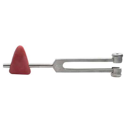 The Baseline Taylor Hammer with Tuning Fork features a red triangular rubber head attached to a metal tuning fork.