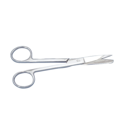Silver Dressing Scissors with a curved blade and finger loops, designed for medical or first aid use.