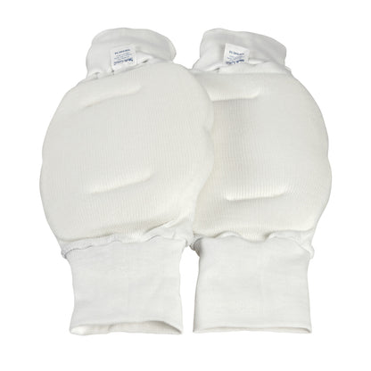 A pair of white SkiL-Care Heel/Elbow Protectors with padded sections and ribbed cuffs, designed for comfort and protection.