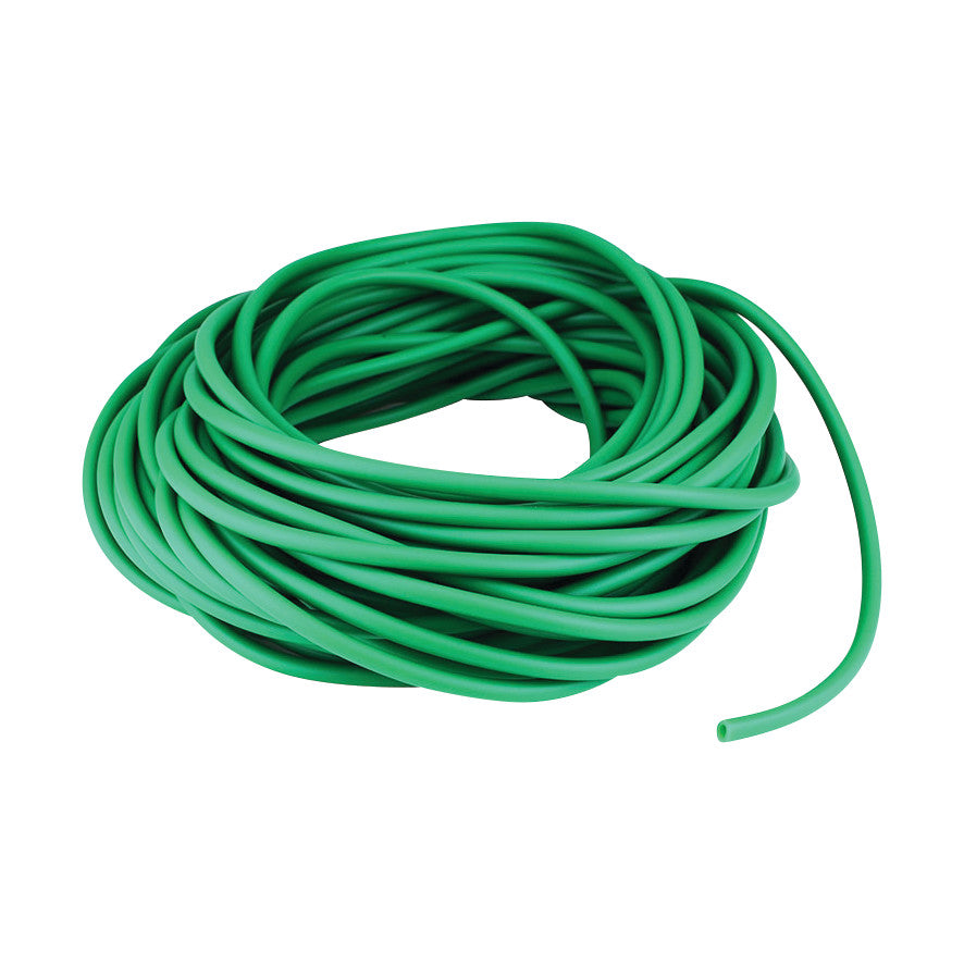 Coiled green CanDo Exercise Tubing, used for resistance training.