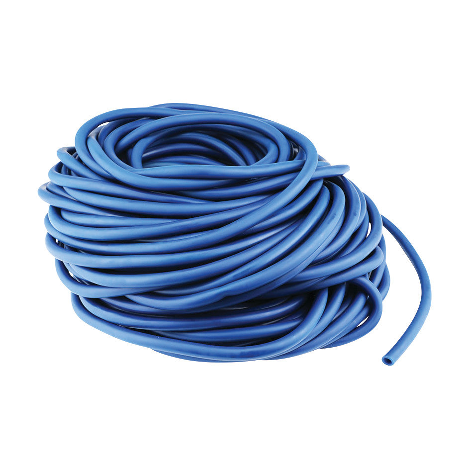 A coiled blue CanDo Exercise Tubing is shown, designed for resistance training and rehabilitation exercises.