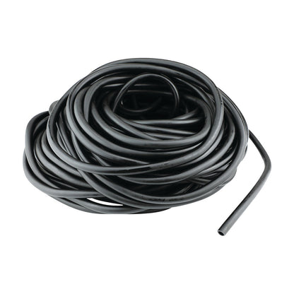 Coiled black CanDo Exercise Tubing against a plain white background.