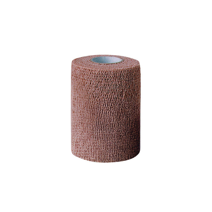 A brown CoFlex LF2 Flexible Cohesive Bandage roll, shown standing upright against a white background.