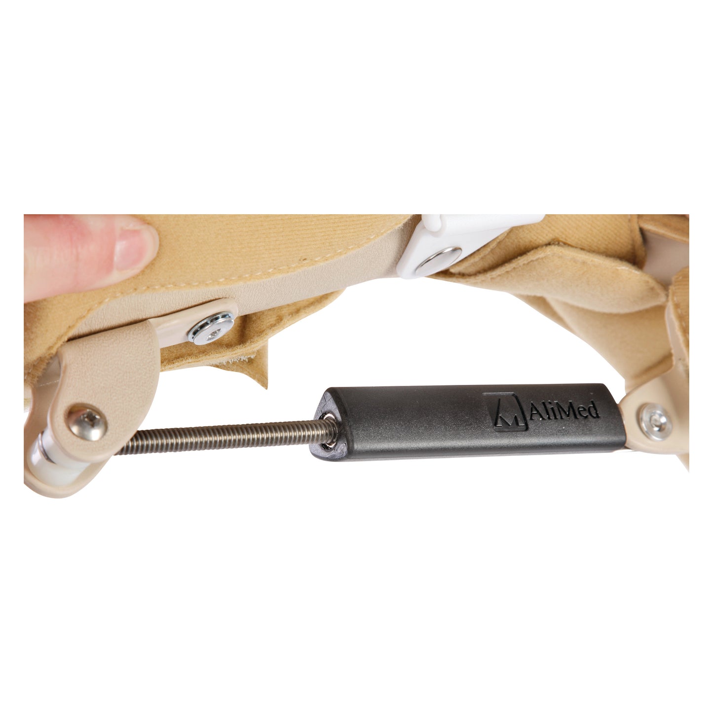 AliMed Turnbuckle Functional Position Hand Splint with adjustable metal screw and beige padding for support.