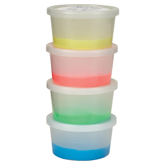 Four stacked containers of AliMed Color-Coded Therapy Putty Kit, featuring yellow, red, green, and blue putty in transparent tubs.