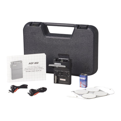 Drive Medical Dual Channel TENS Kit includes a TENS unit, electrodes, cables, battery, instruction manual, and carrying case.