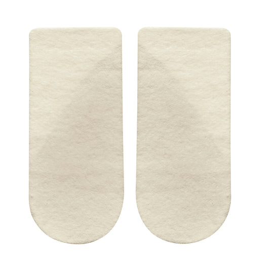 Two beige Hapad 3/4-Length Medial/Lateral Heel Wedges are shown against a white background. They have a rounded end design.