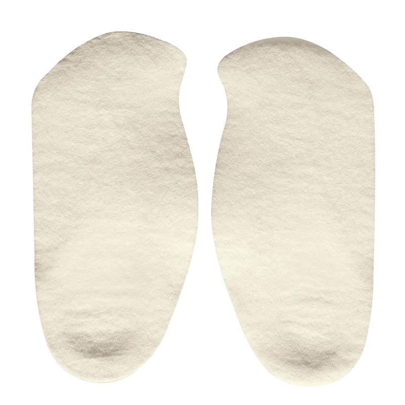 A pair of Hapad Comf-Orthotic Insoles shown on a white background, featuring a curved shape and soft texture.