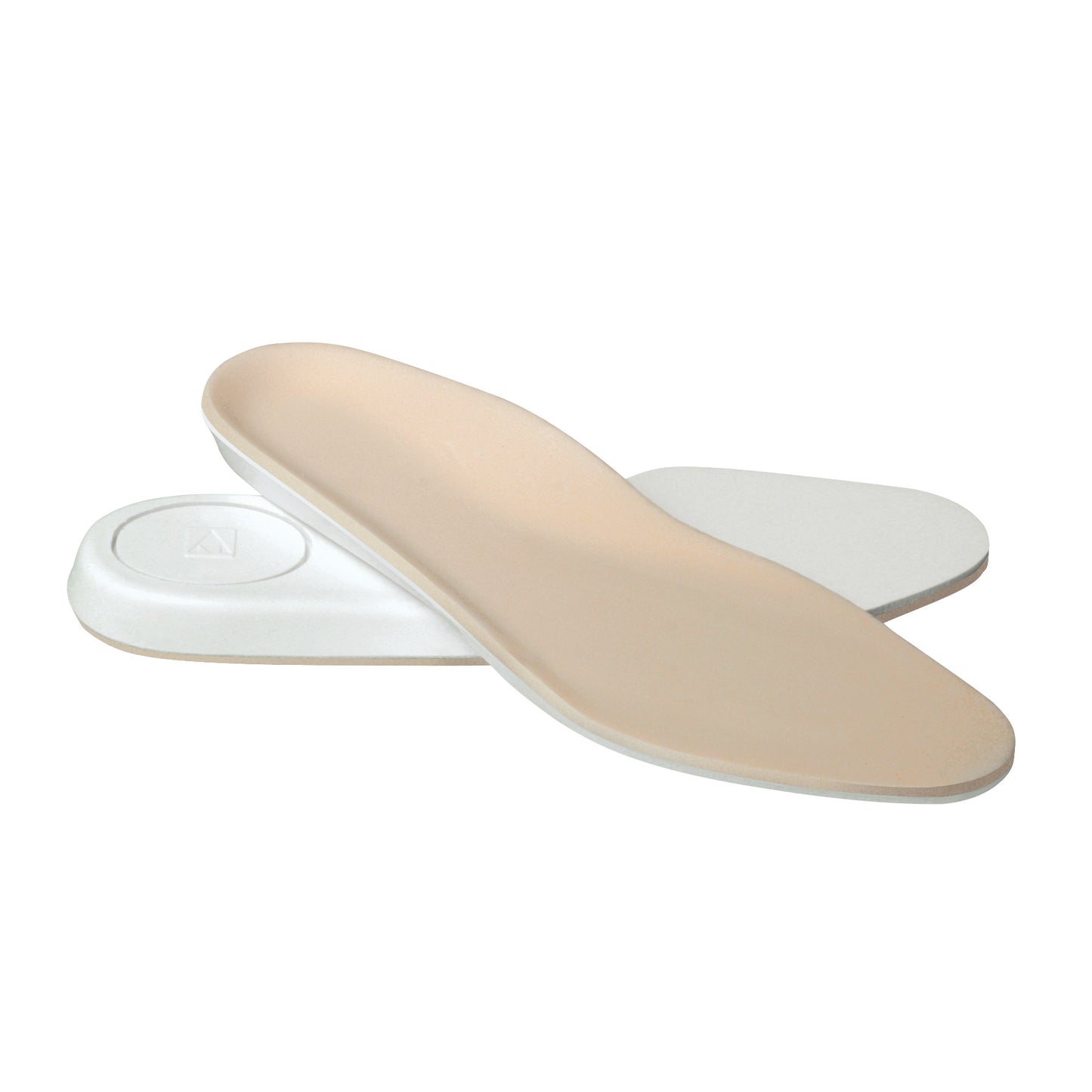 AliMed Duo/Laminate D-Soles are beige shoe insoles with a white base, designed to provide comfort and support for feet.