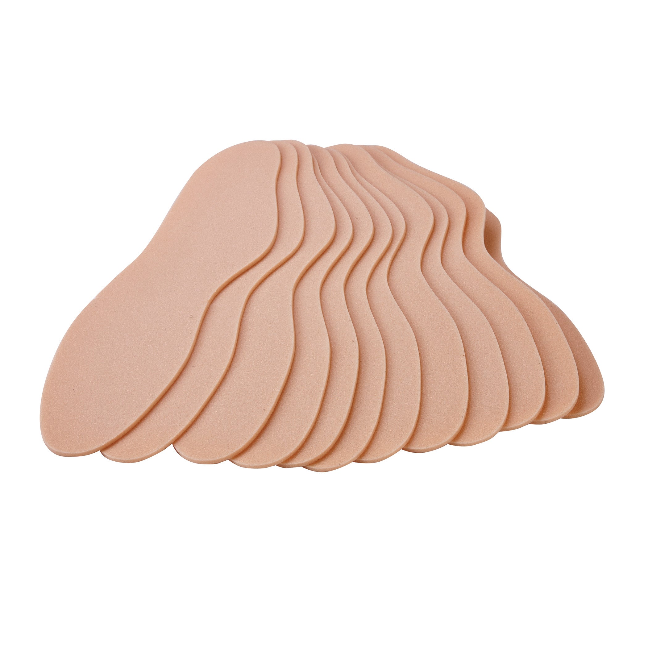 A stack of pink AliMed Plastazote Insoles, layered neatly on top of each other, showing their shape and thickness.