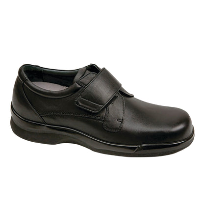 Black Apex Men's Biomechanical Single-Strap Casual Shoe with a wide hook-and-loop strap and cushioned sole for comfort.