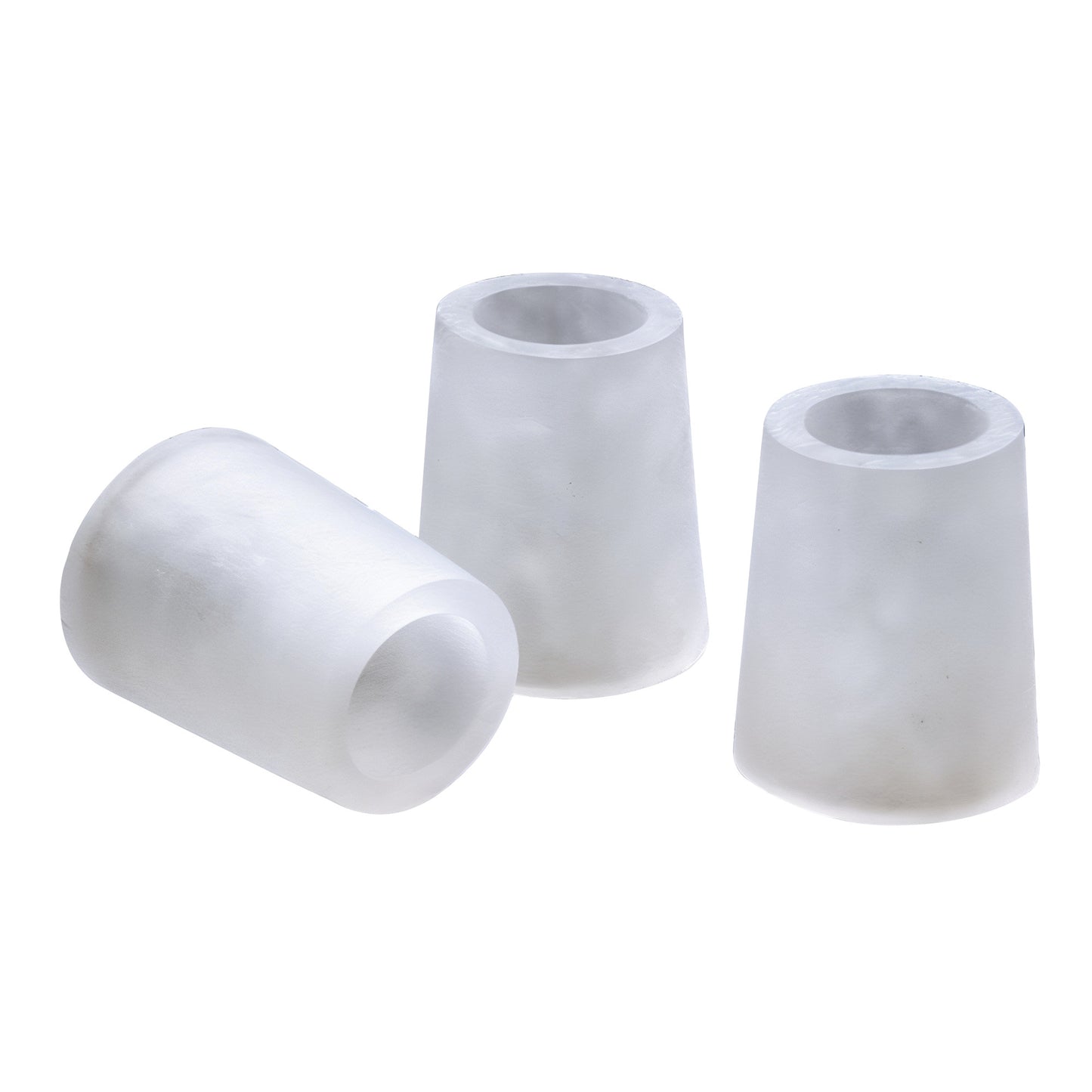 Three clear PediFix Visco-GEL All-Gel Toe/Finger Tubes are shown, with two upright and one lying on its side.