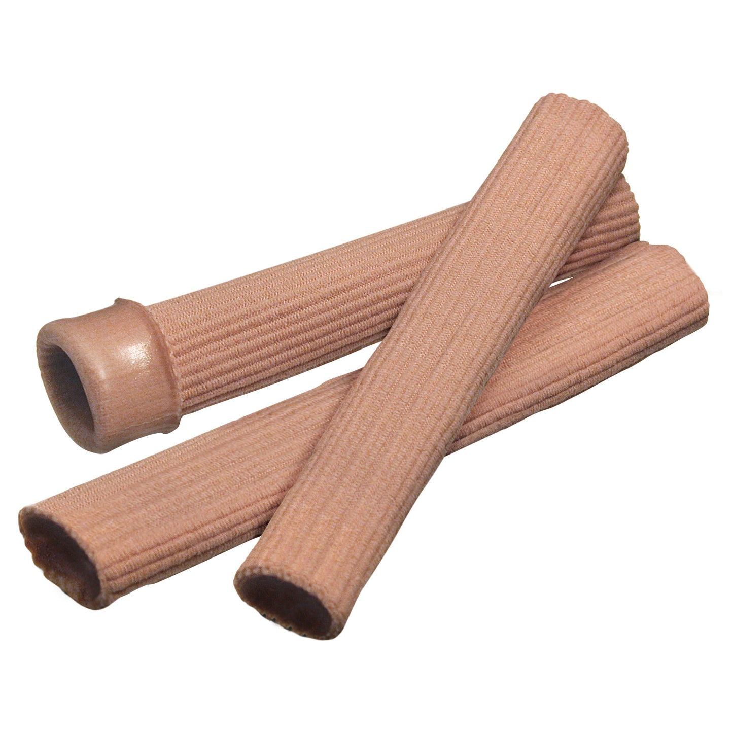 Three PediFix Visco-GEL Fully-Coated Digital Tubes, ribbed and beige, are shown on a white background.