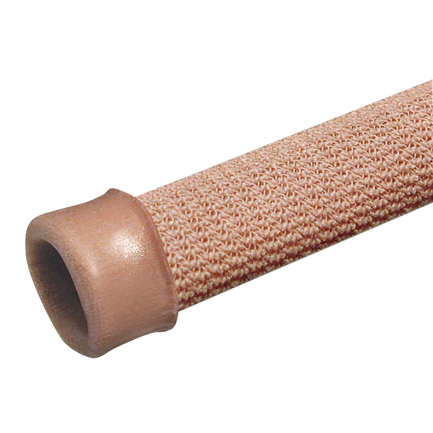 Close-up of PediFix Visco-GEL Fully-Coated Digital Tube, showing its textured, beige fabric exterior and smooth rubber-like end.
