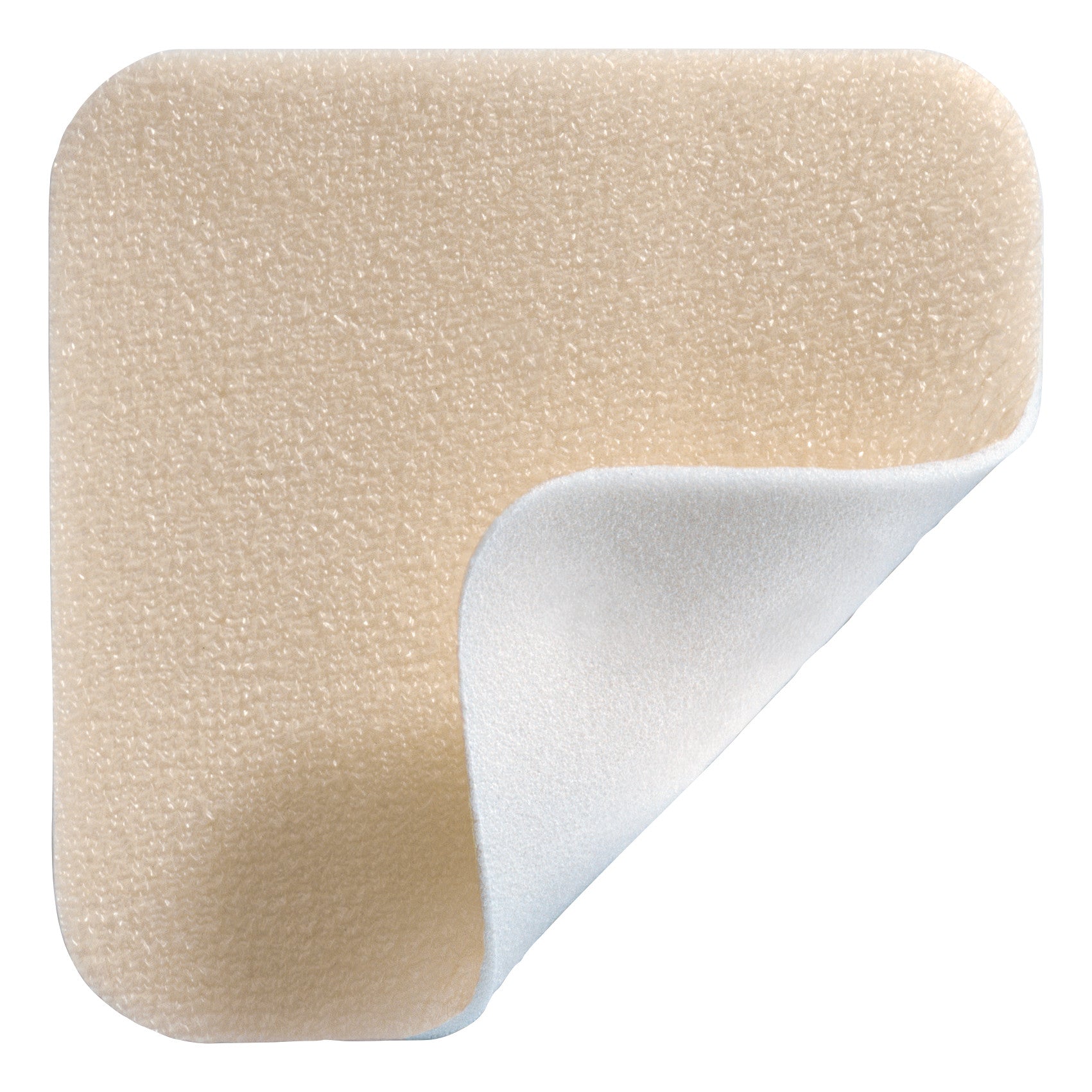 Molnlycke Mepilex Lite Dressing, a beige square foam dressing with a white inner layer, partially peeled at one corner.