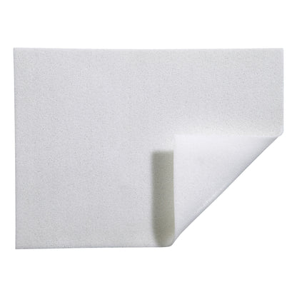 Molnlycke Mepilex Soft Silicone Exudate Transfer Dressing is shown with a corner peeled back, revealing its flexible texture.