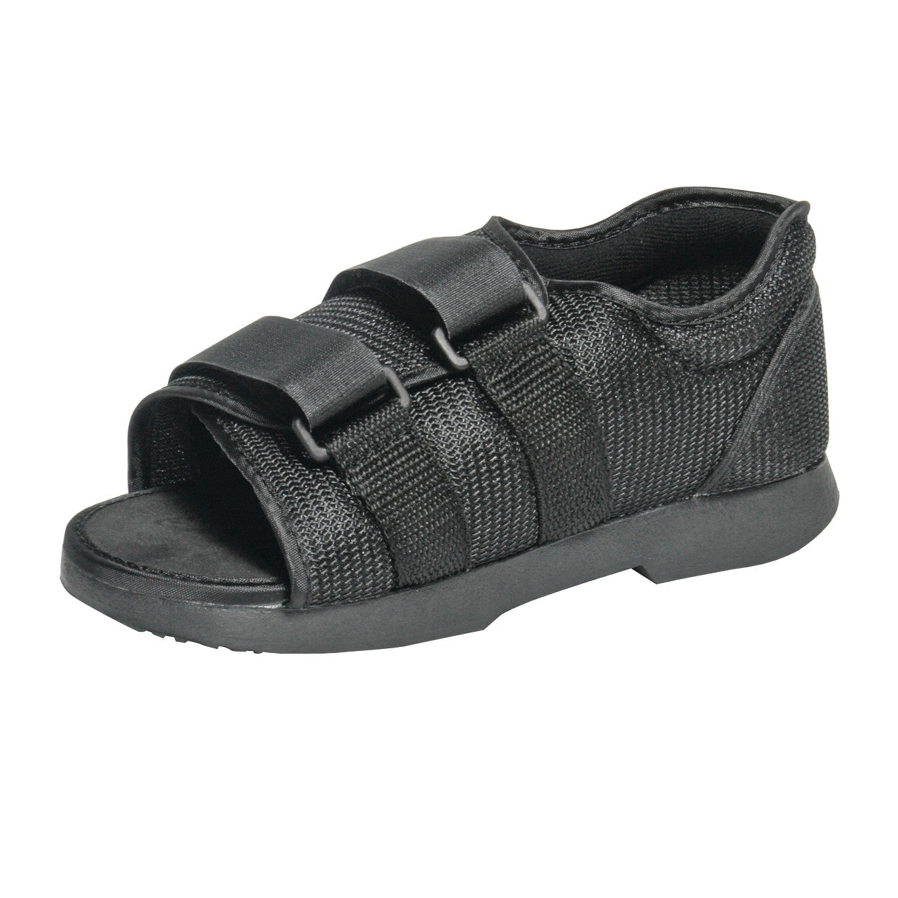 An AliMed Classic Post-Op Shoe in black, featuring a mesh design and two adjustable straps.