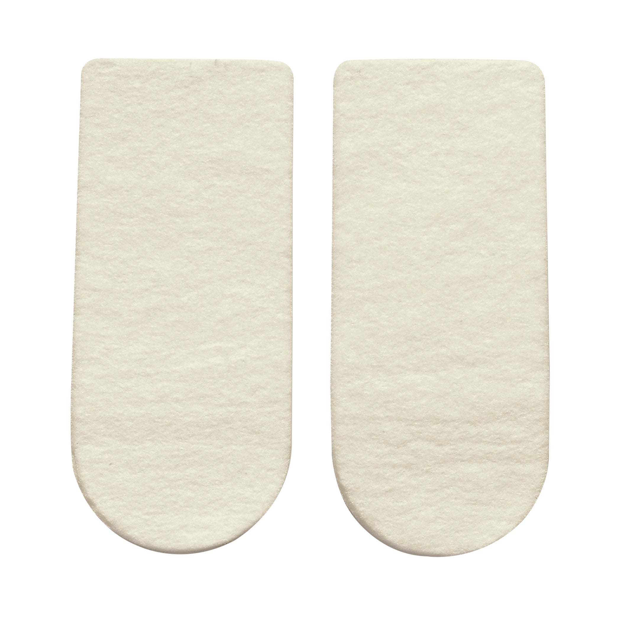 Two Hapad 3/4-Length Heel Wedges, beige in color, with rounded ends, are shown side by side on a white background.