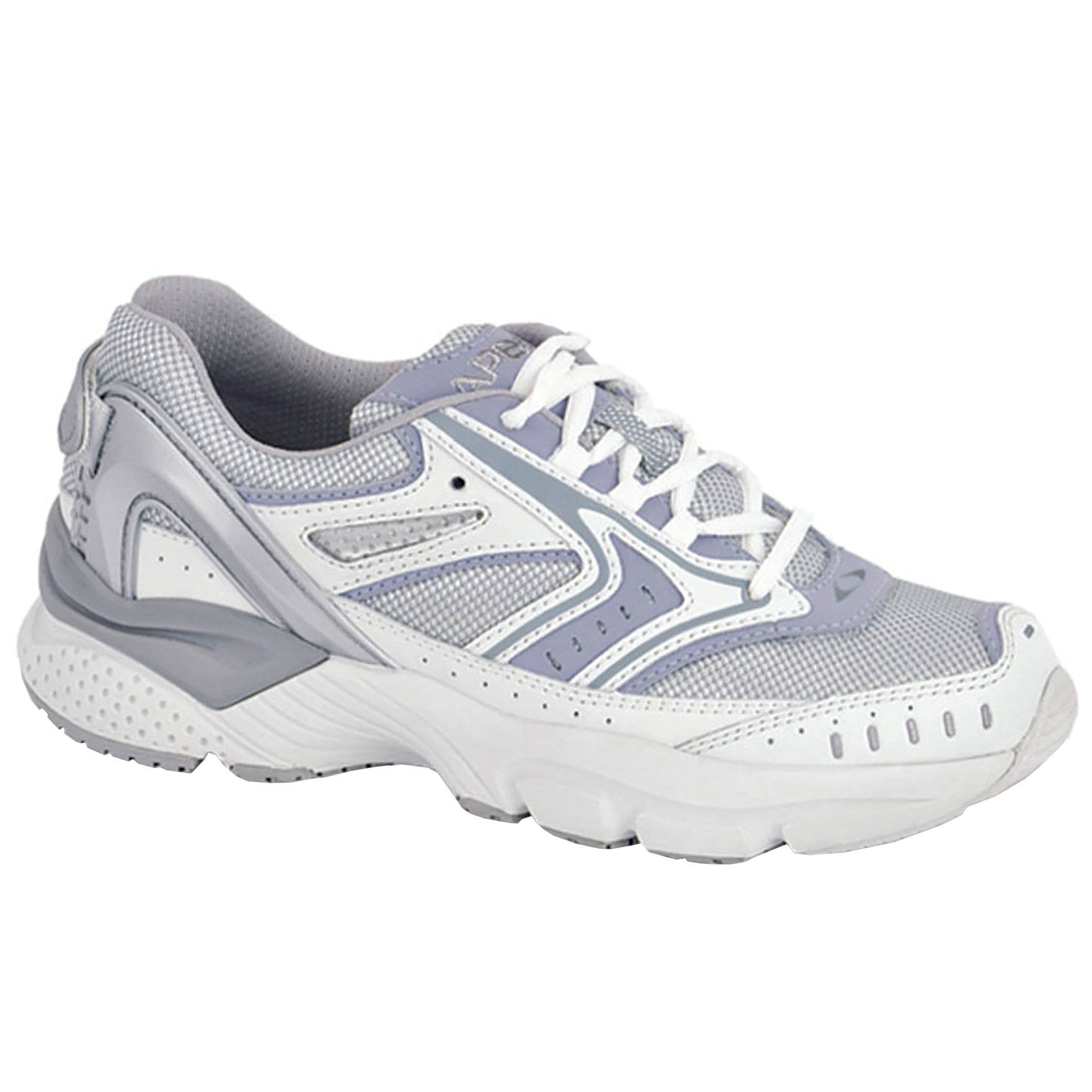 Apex X-Last Women's Reina Runner Athletic Shoes in gray and white, featuring mesh panels, a padded collar, and lace-up closure.
