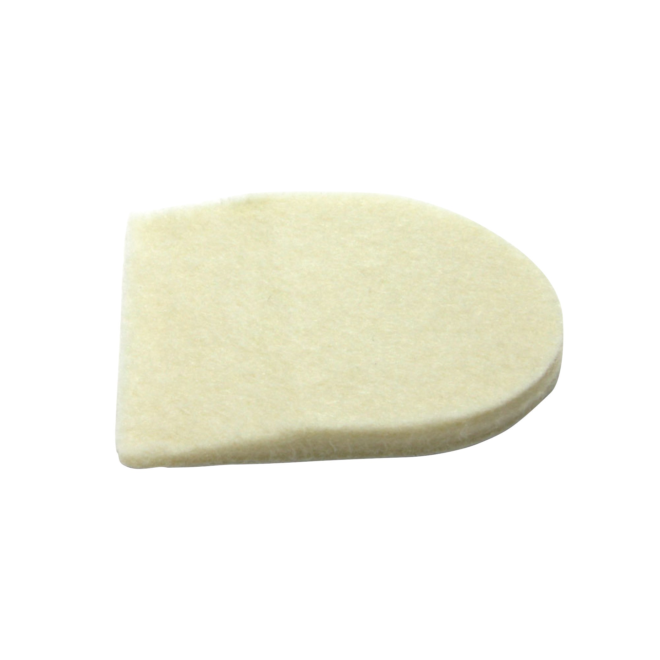 A beige Felt Heel Pad, shaped with a flat end and rounded top, shown against a white background.