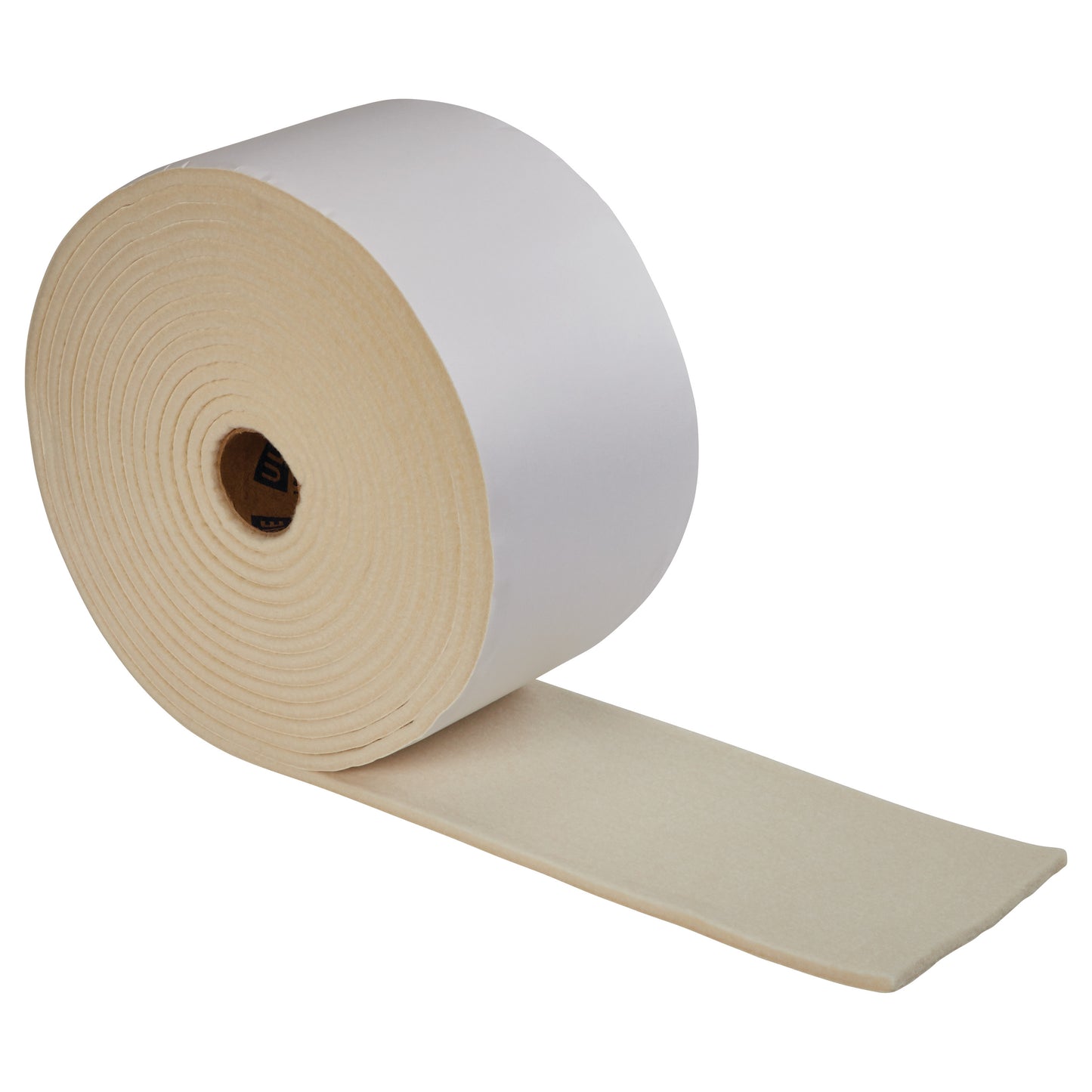 A roll of Orthopedic-Grade Felt Padding, beige in color, partially unrolled on a white surface.