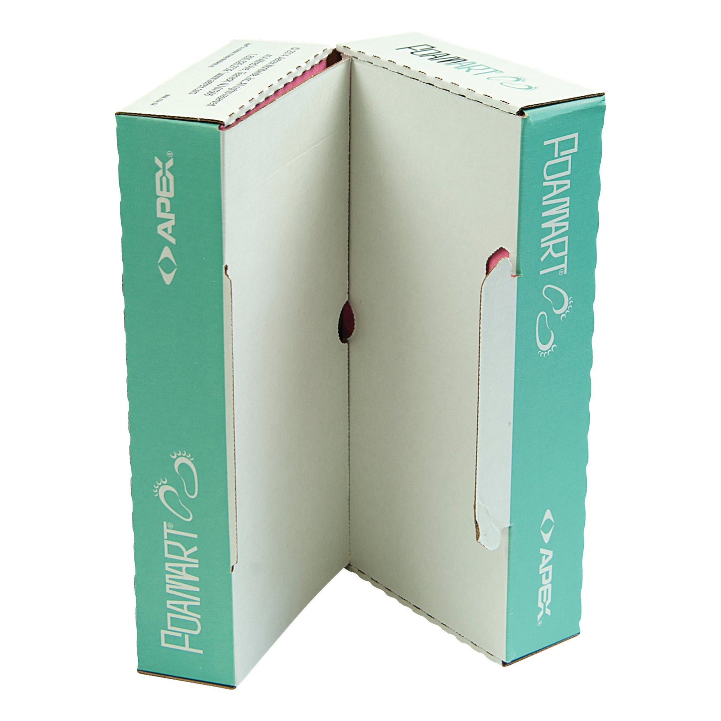 FoamArt Foot Impression Foam by Apex, shown open, featuring a two-part white and teal-colored box with foot symbols on the sides.