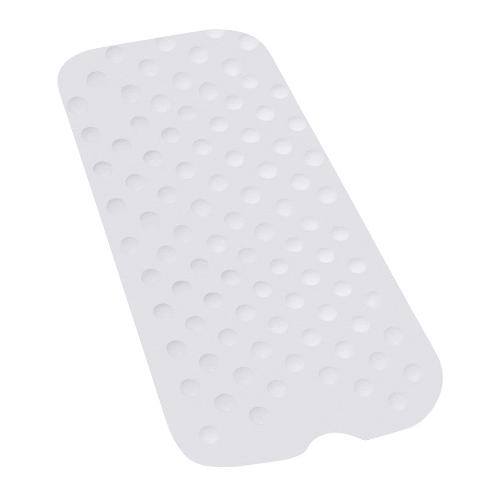 The Drive Medical Extra-Long Bath Mat is white with a textured surface and has suction cups for grip.