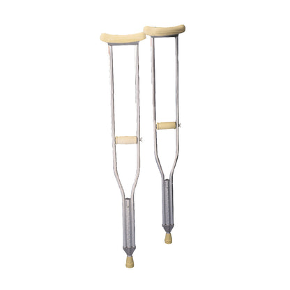 A pair of Drive Medical Axillary Crutches, featuring padded underarm supports and hand grips, with adjustable metal shafts.