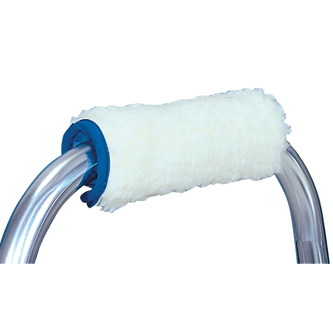 Close-up of an AliMed Walker Hand Grip, covered with a soft, white, cushioned material on a metal walker handle.