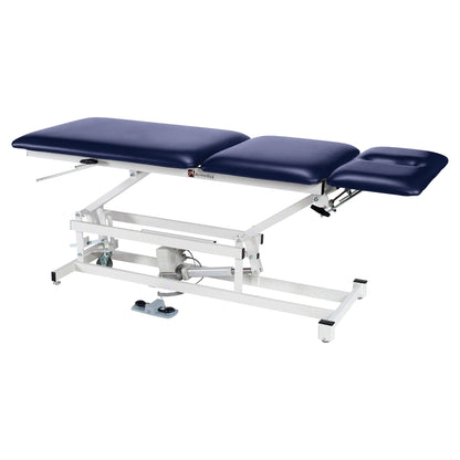 The Armedica AM-350 Treatment Table features an adjustable height design with a blue cushioned surface and white frame.