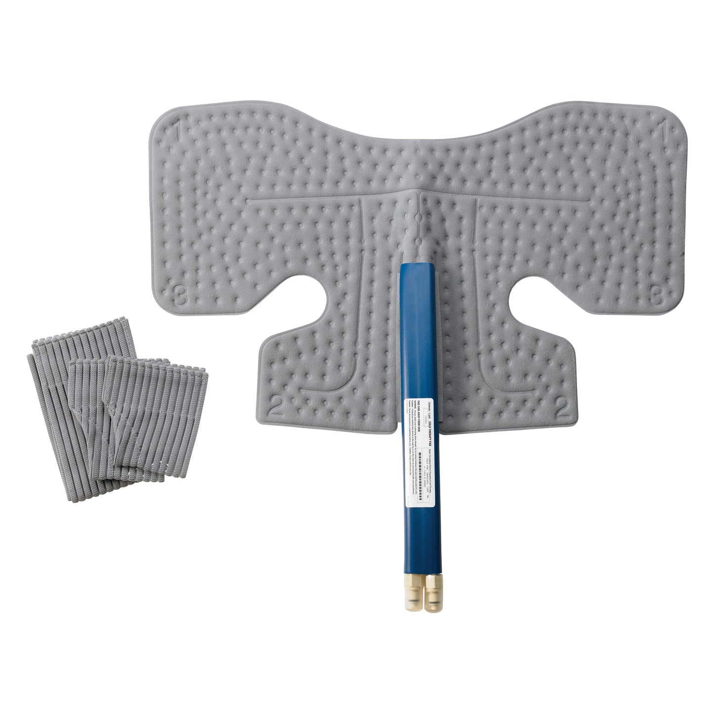 Gray Wrap-On Pad for Iceman Cold Therapy System with a textured surface, blue connector, and additional straps included.