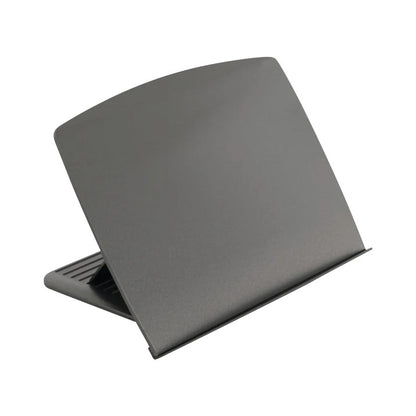 A gray Rite-In-Line Document Holder with an angled design, featuring a tilted surface for holding papers upright.