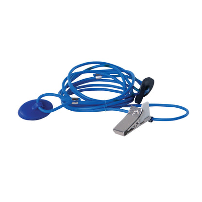 Blue Wipeable Cord for AliMed IQ Duo Plus Alarm, featuring a clip and circular attachment, coiled on a white background.
