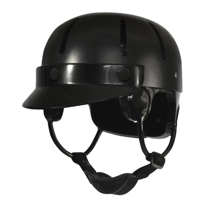 Black Danmar Products Hard Shell Helmet with ventilation slits, a front visor, and adjustable chin strap.
