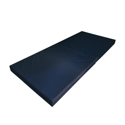 A NYOrtho Bedside Safety Mat in dark blue, featuring a rectangular, cushioned design for fall protection.