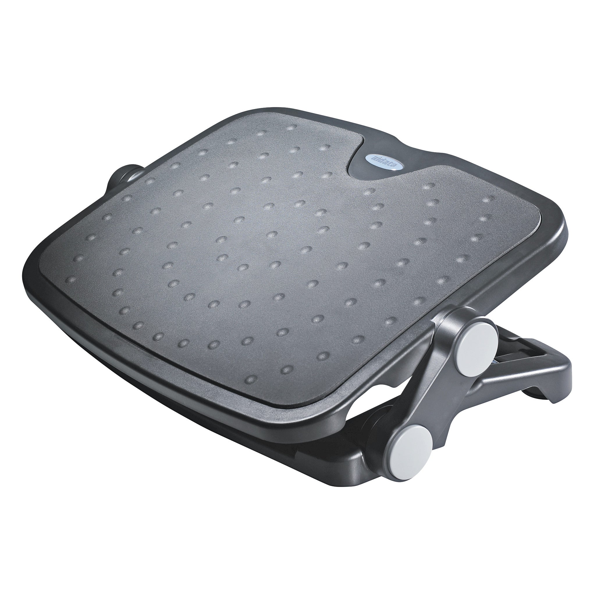 AIData Luxe Comfort Footrest with adjustable height and textured surface for grip. It features a sleek design with side levers.