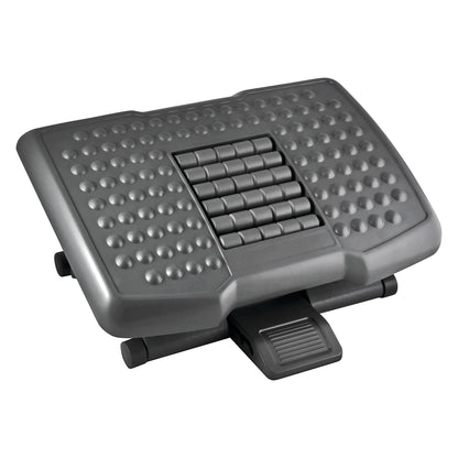 The Kantek Premium Adjustable Footrest with Rollers is shown. It features a textured surface and central rolling section.