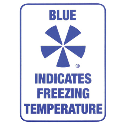 The IceAlert Transparent Static Cling Sign features a blue symbol and text stating, "Blue indicates freezing temperature."