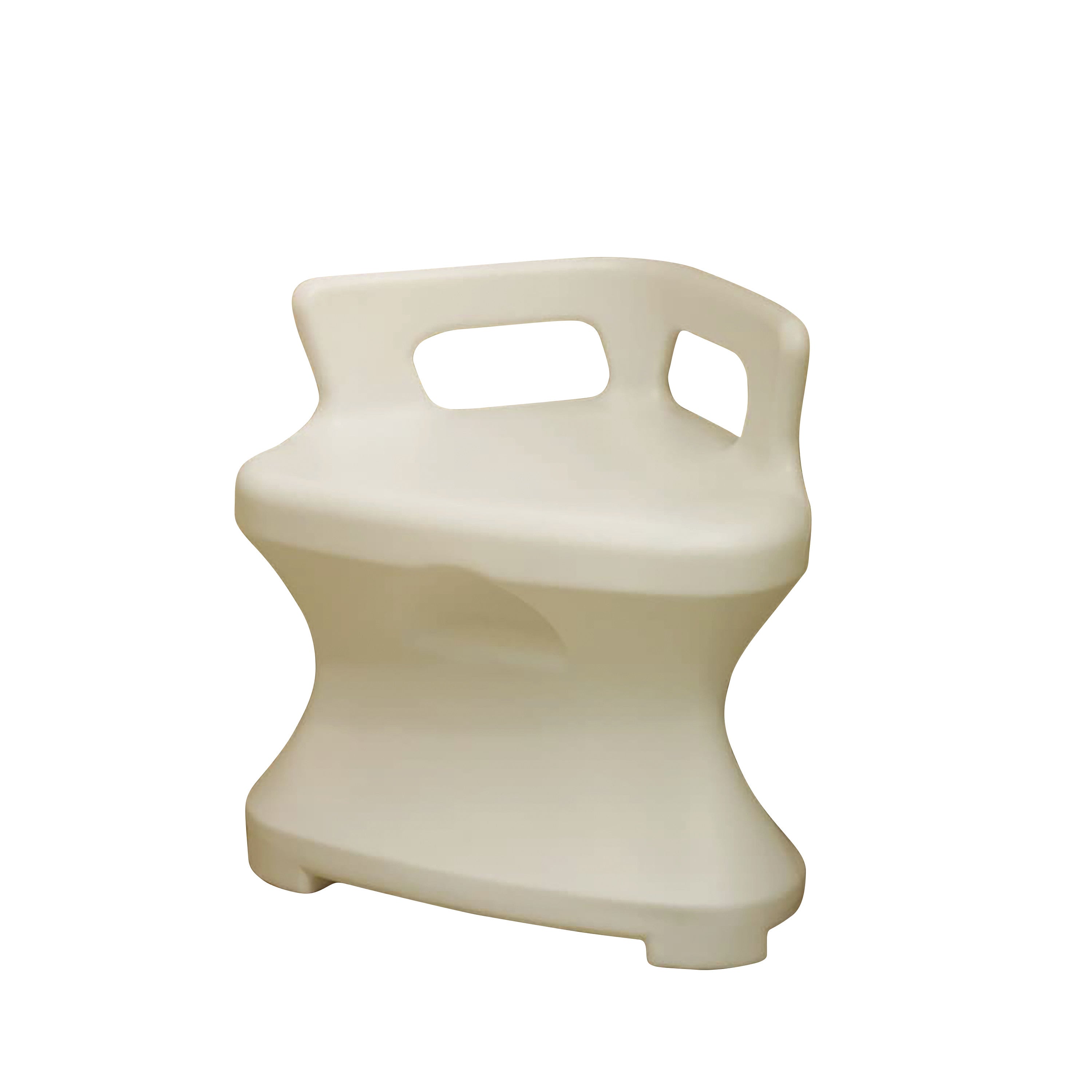 A beige Corner Shower Seat with a backrest and arm cutouts designed for stability and comfort in a shower setting.