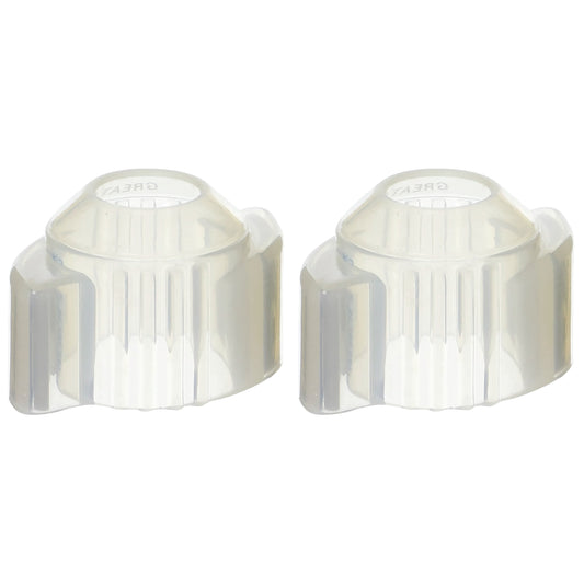 Two transparent "Great Grips" door knob covers with ridged sides are shown side by side.