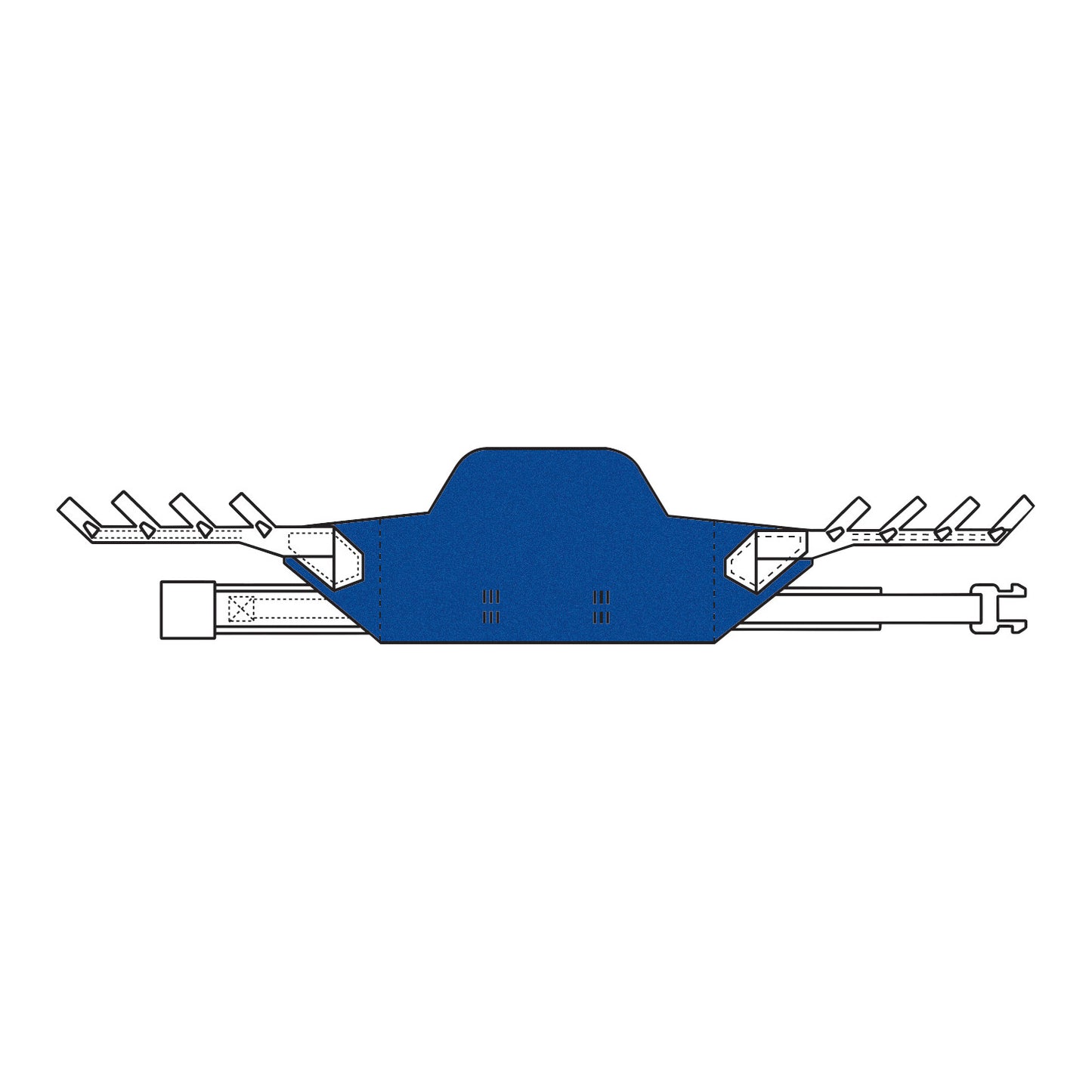 Diagram of the Invacare Standing Patient Sling, featuring a blue fabric support with multiple straps and attachment points.