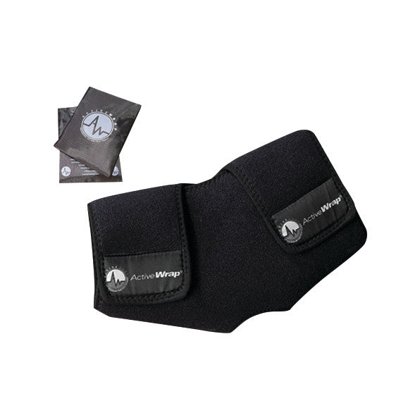Black ActiveWrap joint support with hook and loop closures and two small gel packs.