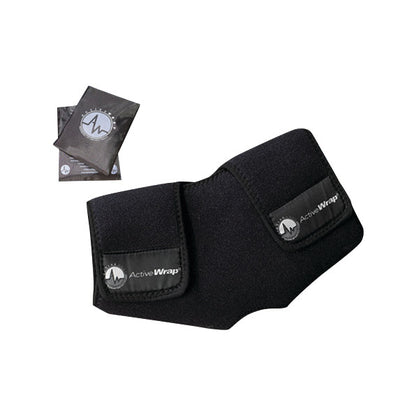 Black ActiveWrap joint support with hook and loop closures and two small gel packs.