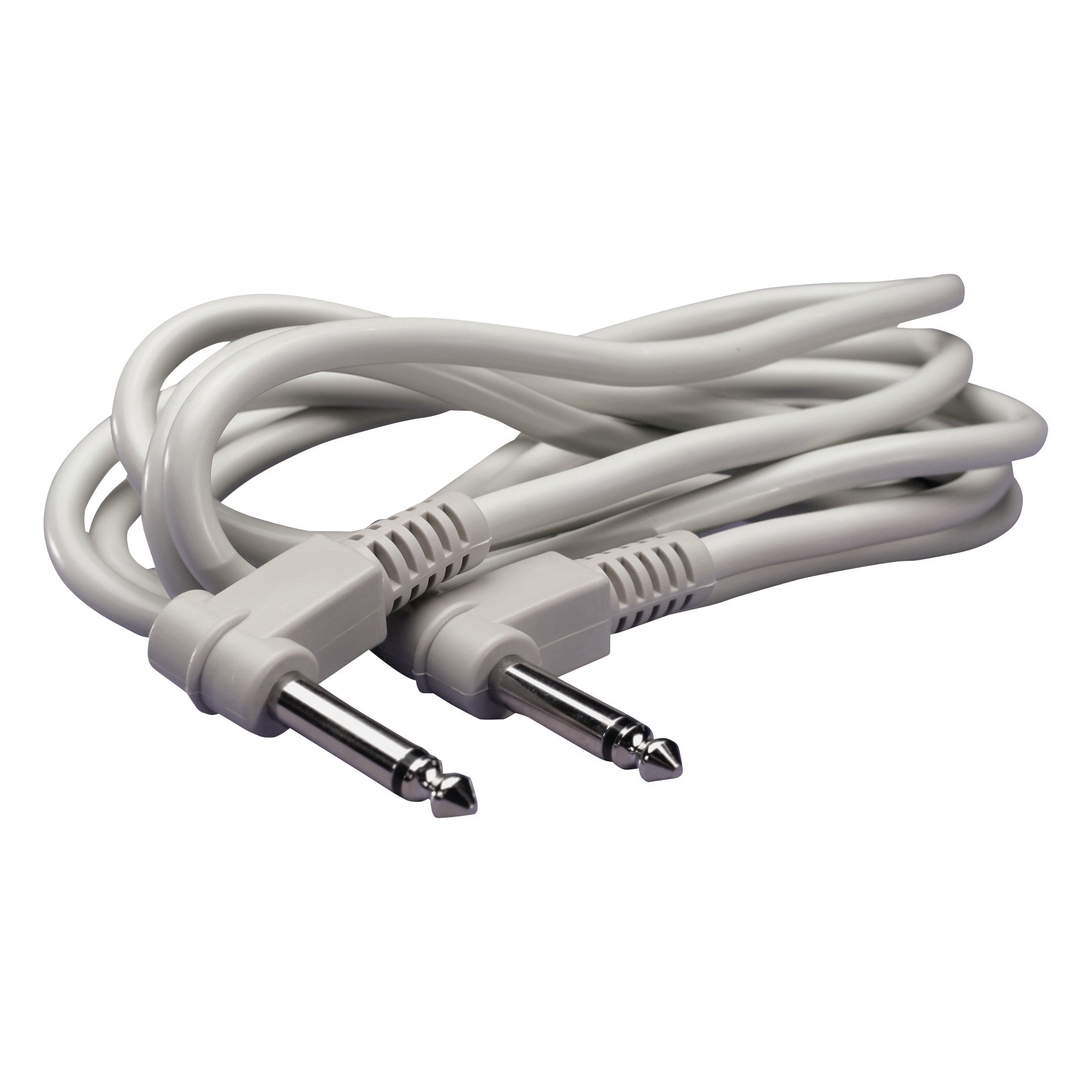 A coiled white Nurse-Call Jack Adapter Cord for UMP Call Button, featuring two metal plugs at each end.
