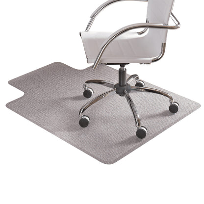 A white office chair on an Aleco Ultra-Clear Vinyl Chair Mat, designed to protect floors from chair movement.