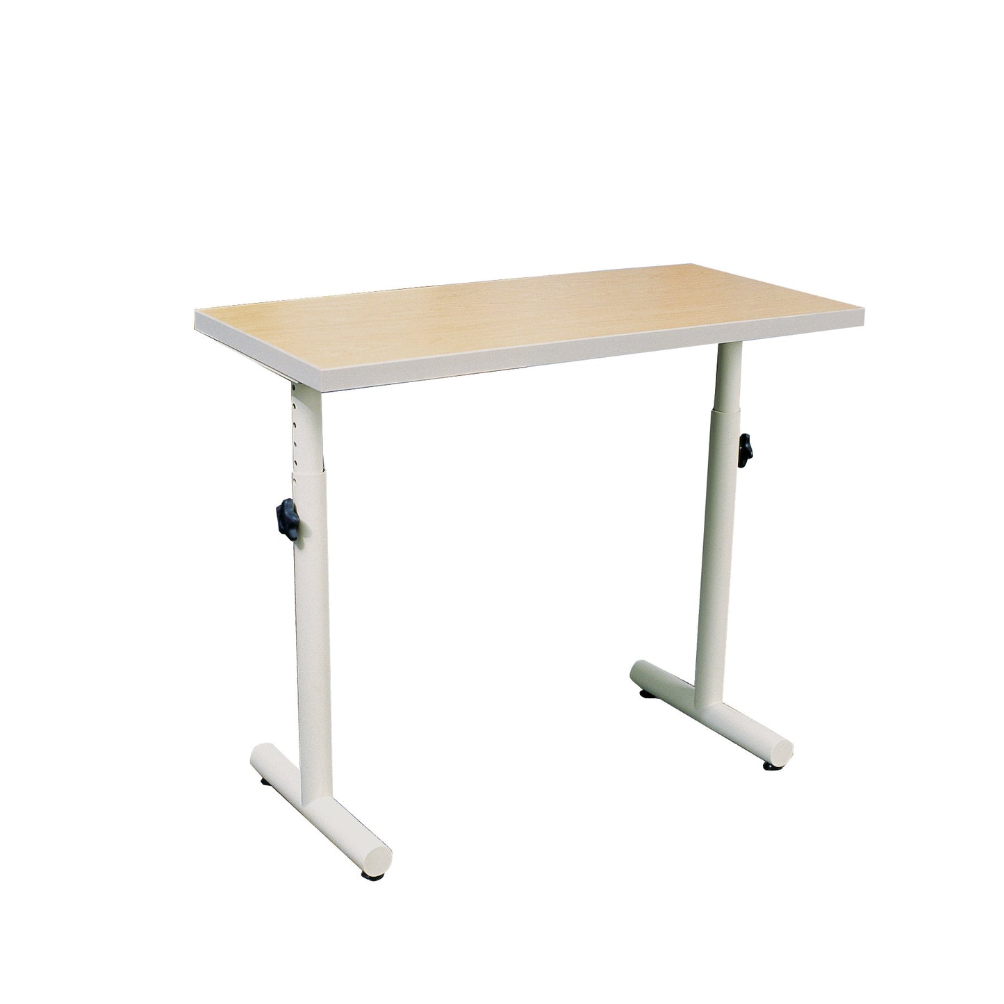 The AliMed Adjustable Hand Therapy Table features a light wood tabletop and white adjustable legs with tension knobs.
