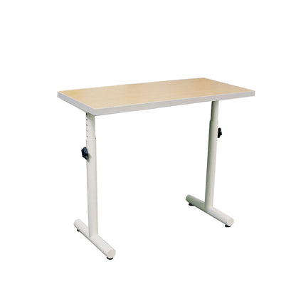 The AliMed Adjustable Hand Therapy Table features a light wood tabletop and white adjustable legs with tension knobs.