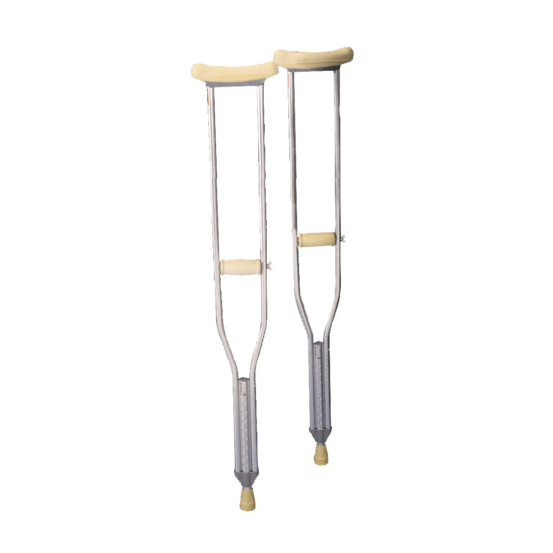 A pair of Axillary Crutches with padded tops and handles, designed for support and mobility, displayed against a plain background.